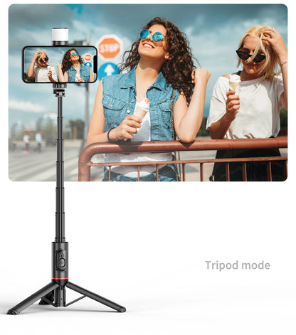 Roreta Portable Wireless Bluetooth Selfie Stick Tripod with Fill Light – Telescopic for iPhone 13, Huawei, Xiaomi & Android Phones