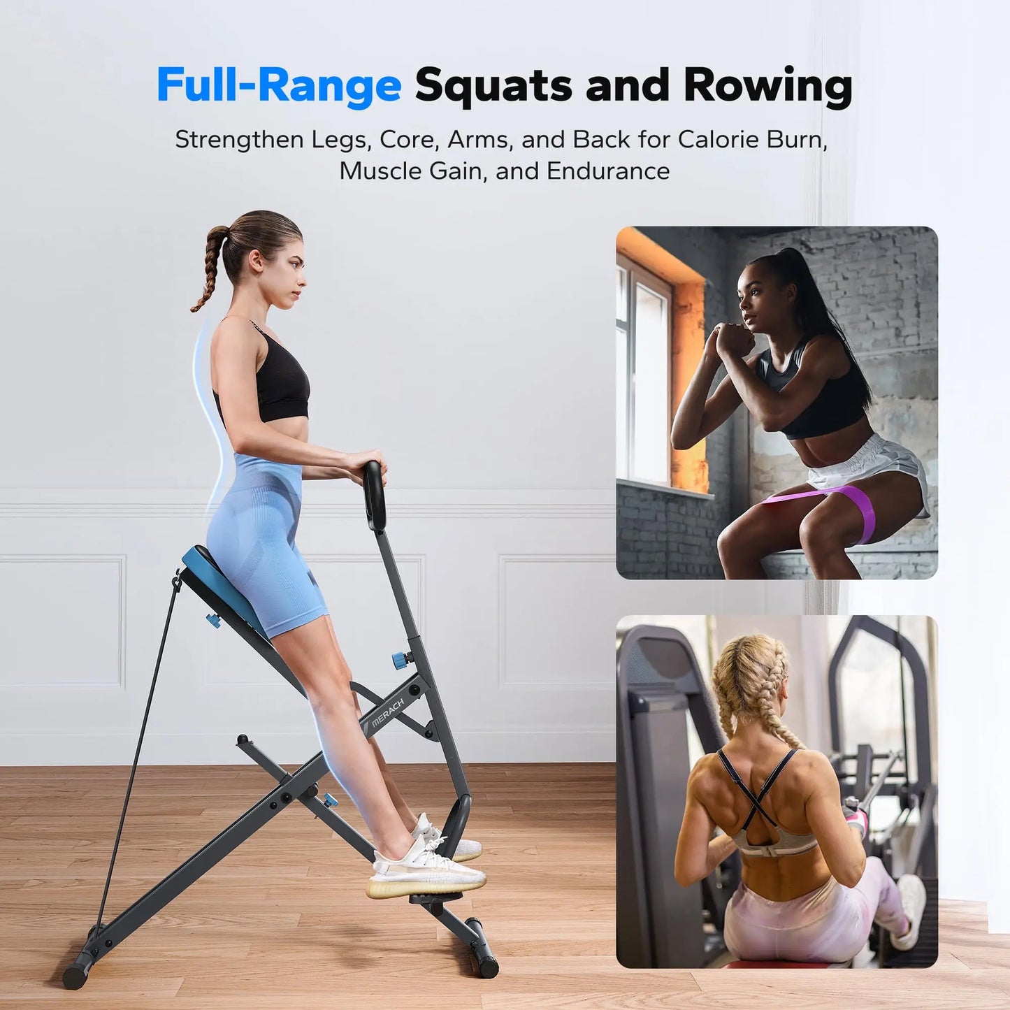 MERACH 2 in 1 Squat Rowing Machine – Foldable Glute Trainer & Leg Exercise Equipment, Easy Setup for Home Fitness