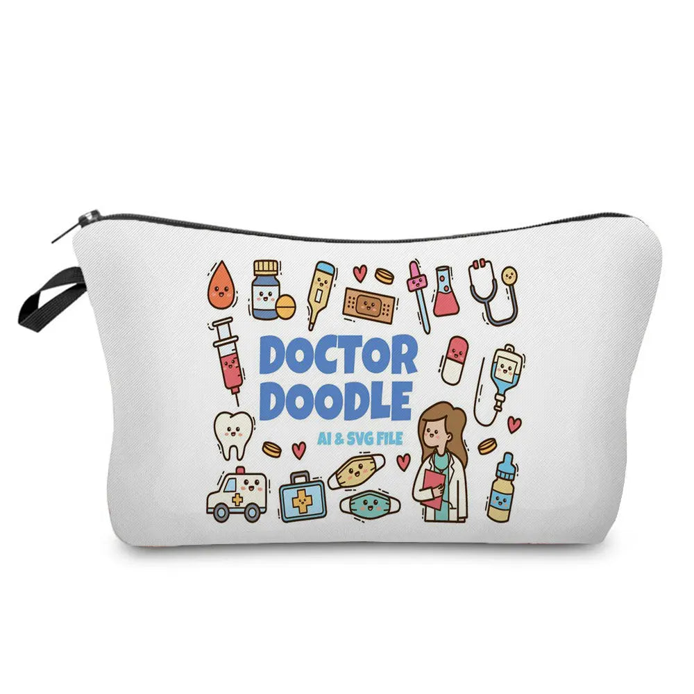 Organizer Toiletry Kit - Cartoon Letter Print Cosmetic Bag for Nurses, Doctors, Travel Makeup Bag, Women's Pencil Case Gift