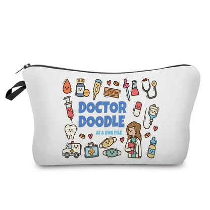 Organizer Toiletry Kit - Cartoon Letter Print Cosmetic Bag for Nurses, Doctors, Travel Makeup Bag, Women's Pencil Case Gift
