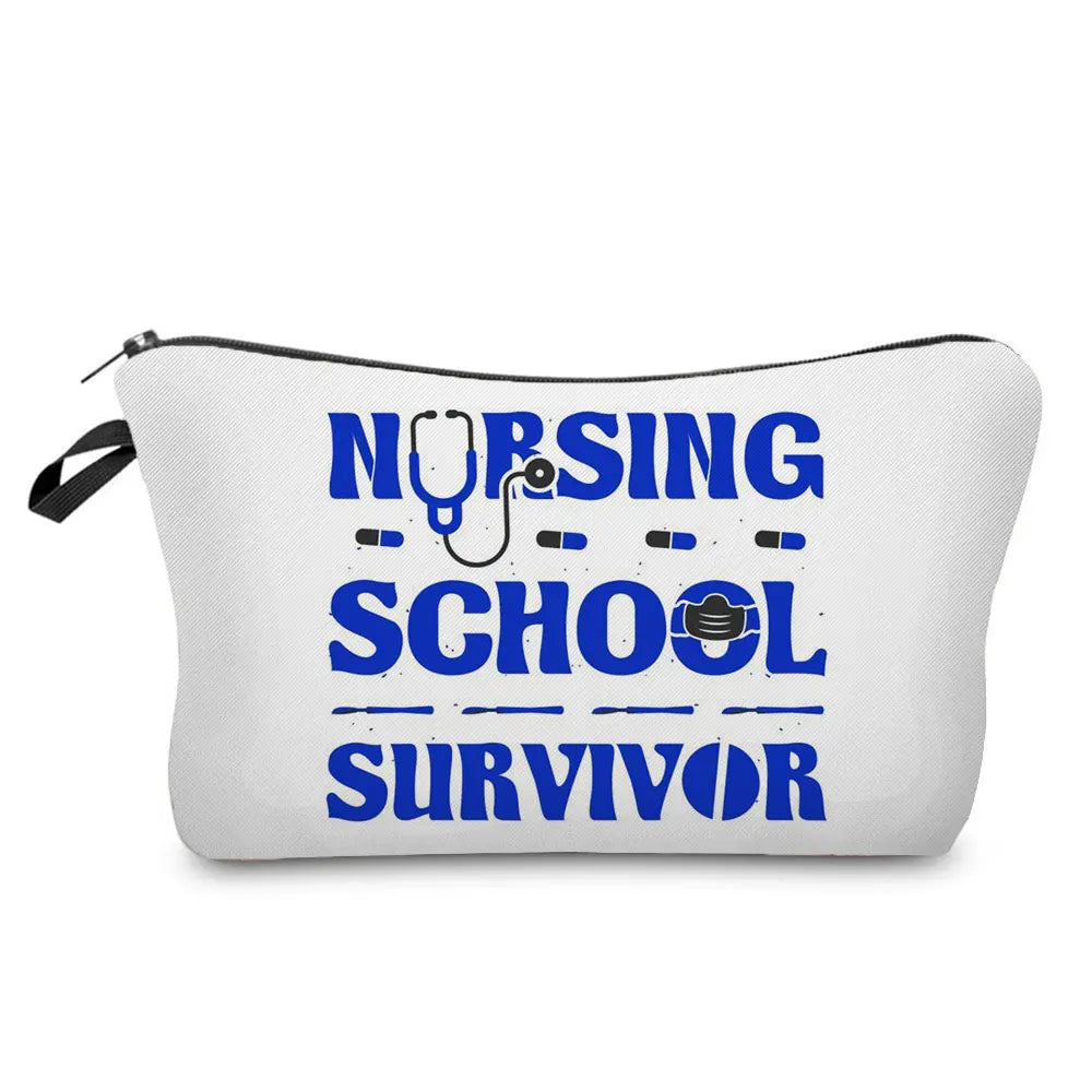 Organizer Toiletry Kit - Cartoon Letter Print Cosmetic Bag for Nurses, Doctors, Travel Makeup Bag, Women's Pencil Case Gift