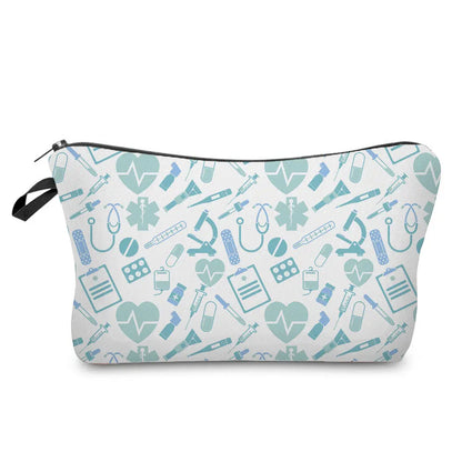Organizer Toiletry Kit - Cartoon Letter Print Cosmetic Bag for Nurses, Doctors, Travel Makeup Bag, Women's Pencil Case Gift
