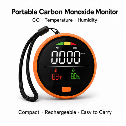 Portable 3-in-1 CO Detector - Carbon Monoxide, Temperature & Humidity Monitor with Buzzer Alert for Home, RV & Camping