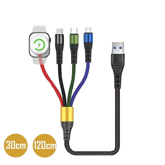 4-in-2 Watch & Phone Multi Charging Cable – For iPhone 15, Type-C, Micro USB with Wireless Charger for Apple Watch Ultra SE/9/8/7/6/5/4