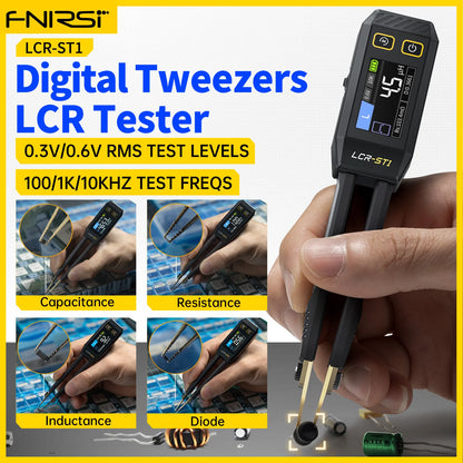 FNIRSI LCR-ST1 Mini Smart Tweezer | LCR SMD ESR Tester for Resistance, Capacitance, Inductance, Continuity & Diode Testing