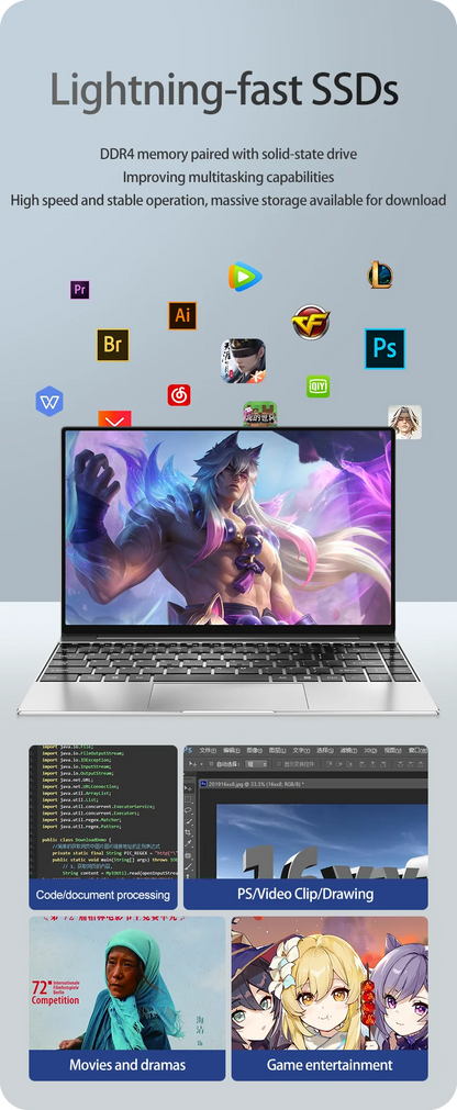 14.1" Ultra-Slim Laptop — 16GB RAM | 2TB SSD | Intel CPU | FHD Anti-Glare Display | Windows 11 Pro Office & Study PC