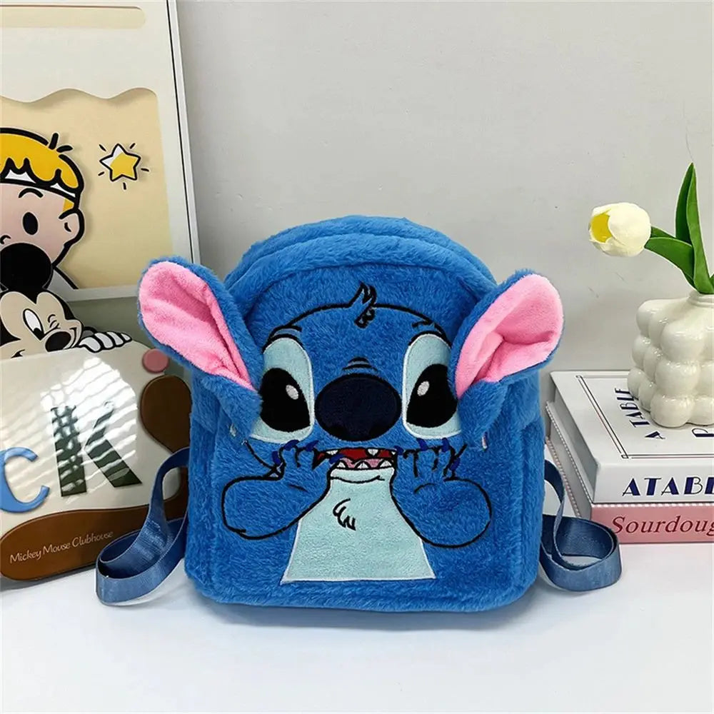 Disney Stitch Plush Autumn Backpack - Hello Kitty Cute Color-Block Bag for Kids, Perfect School Gift
