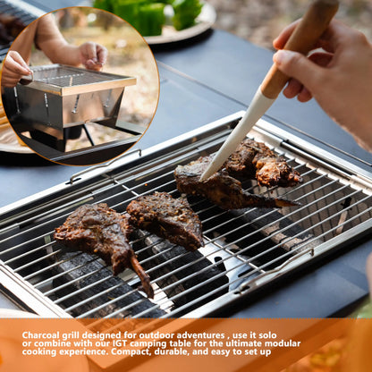 Pandatour IGT Stainless Steel Camping Grill - Folding High-Heat BBQ Stand for Outdoor Picnics & Barbecues