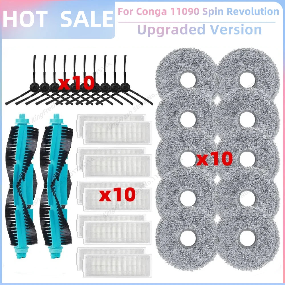 Replacement Parts Kit for Cecotec Conga 11090 / 13090 Spin Revolution Vacuum – Roller, Brushes, HEPA Filter & Mop