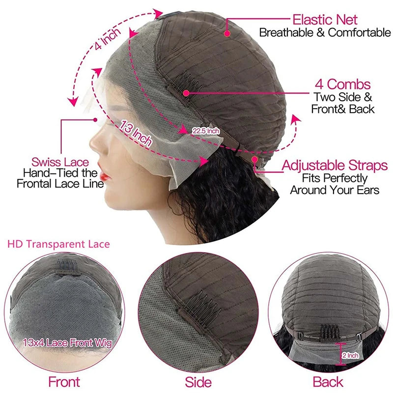 Body Wave Short Bob Wig – 180% Density 13x4 Lace Front 16 Inch Human Hair, Pre-Plucked with Baby Hair, 100% Brazilian Remy