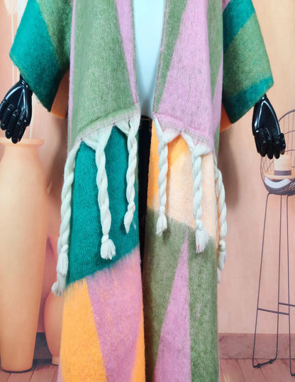Fashion American Blogger Winter Open Front Cardigan – Oversized Warm Fuzzy Multicolor Wool Duster Coat, Soft and Stylish for Women
