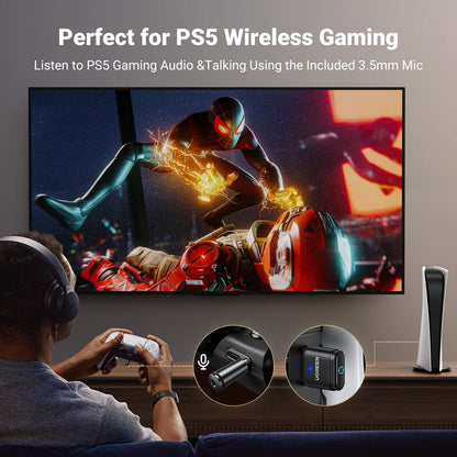 USB Bluetooth 5.3 Transmitter & Receiver – aptX HD Audio Adapter for PS5, PS4, Nintendo Switch, Headsets, Speakers & Mic