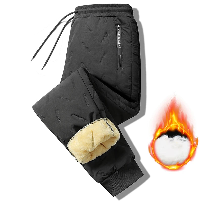 Men's Winter Fleece-Lined Sweatpants - Thick Lambswool Warm Windproof Casual Jogger Trousers