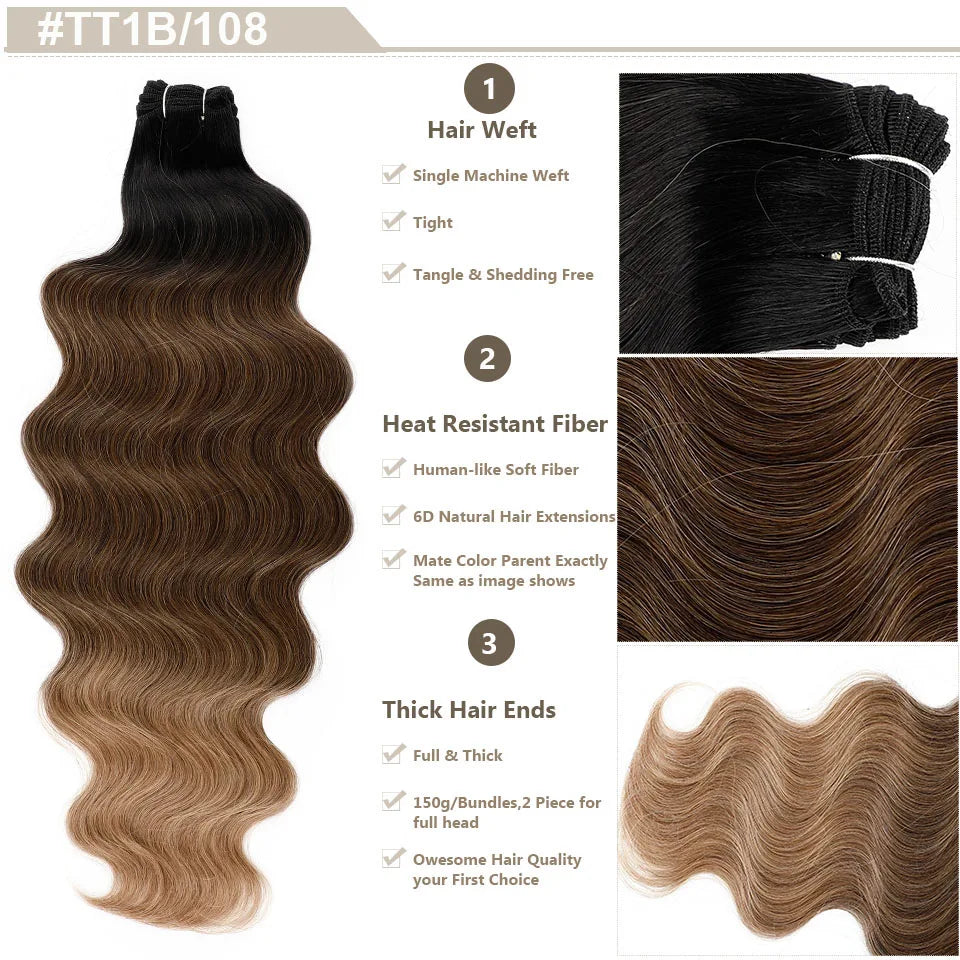 Highlight Gold Bio Body Wave Hair Weave Bundles – 26"/30" Synthetic High Temperature Soft, Natural Human-Like Fiber Hair Extensions