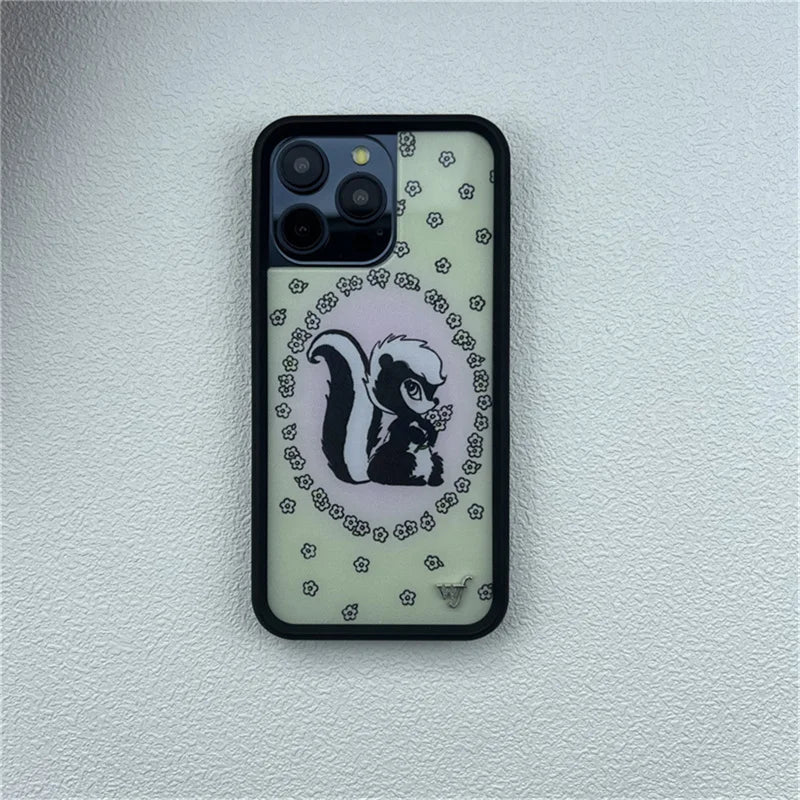 Wildflower Cute Animal Cartoon Phone Case for iPhone 16 Pro Max/16/15 Pro/15/14 Plus/13 Pro/12 Pro – Cherry, Dolphin & Swan Print Design