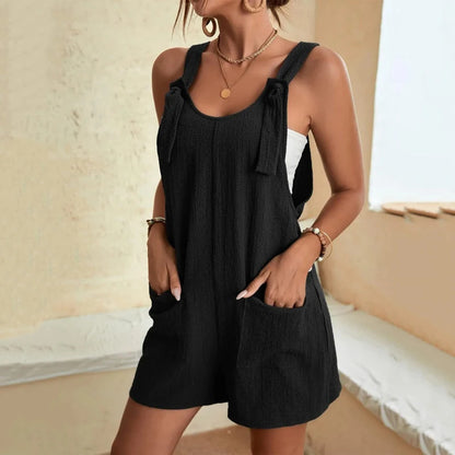 Women’s Summer Strappy Sleeveless Jumpsuit 2024 – Casual Loose Fit Short Overalls with Pockets Office & Streetwear Fashion Romper