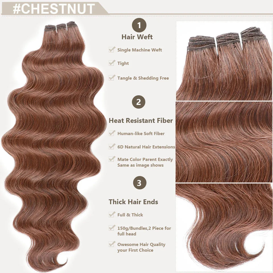 Highlight Gold Bio Body Wave Hair Weave Bundles – 26"/30" Synthetic High Temperature Soft, Natural Human-Like Fiber Hair Extensions
