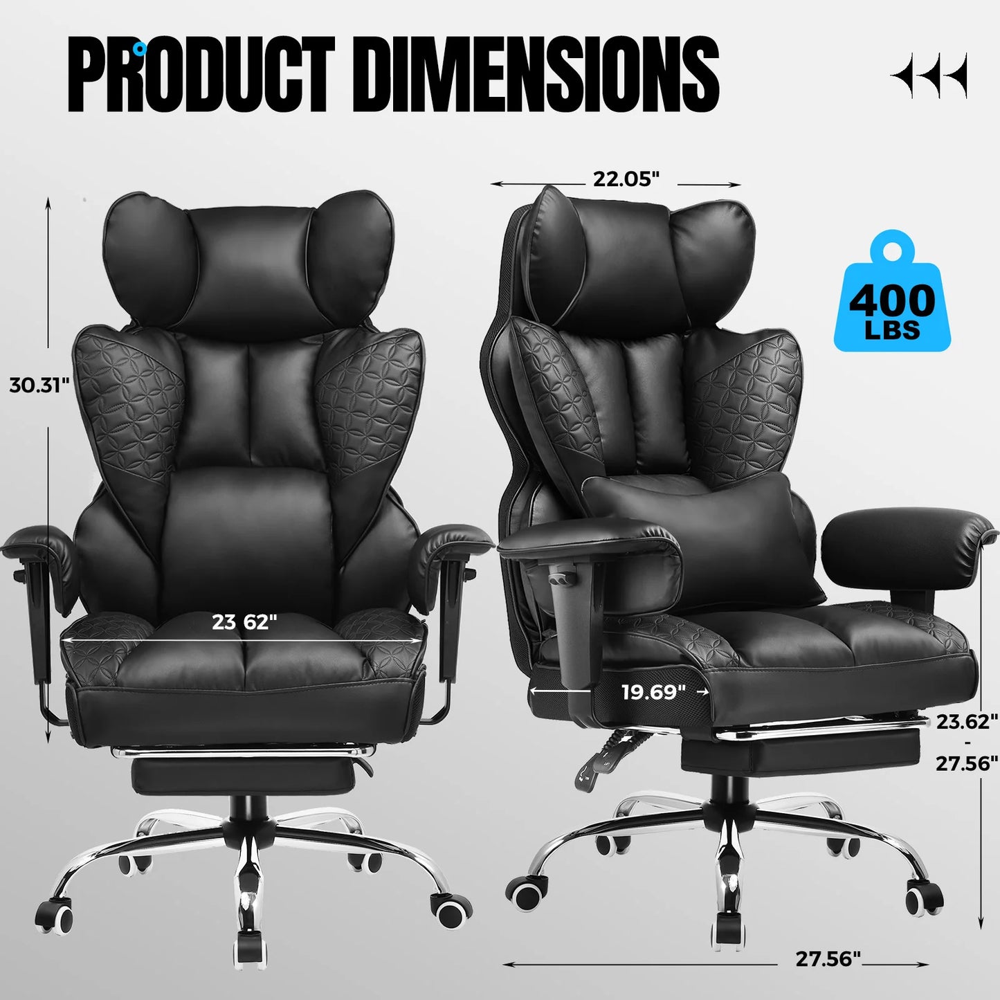 Ergonomic Leather Office Chair - High Back Gaming Chair with Footrest & Adjustable Armrests