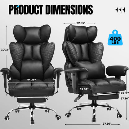 Ergonomic Leather Office Chair - High Back Gaming Chair with Footrest & Adjustable Armrests