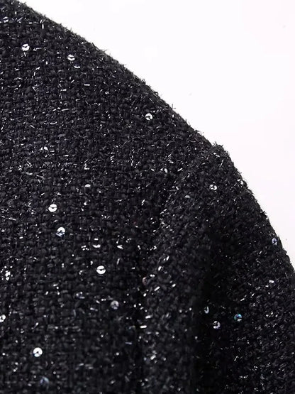 Nlzgmsj Women's Shiny Sequin Jacket – Y2K Gold Stand Collar Long Sleeve Short Coat, Autumn/Winter High Streetwear
