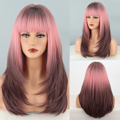 Long Wavy Green Synthetic Wig – Heat-Resistant Women's Cosplay, Party, Lolita Style, Half Part, Red/Black/Pink