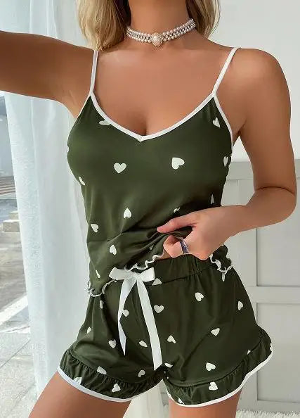 2024 Summer Plus Size Women's Pajama Set – Cute Printed Vest & Shorts Sleepwear