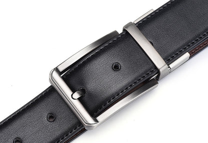 Men’s Genuine Leather Double-Sided Belt – Luxury Retro Pin Buckle with Laser Engraving (High Quality)