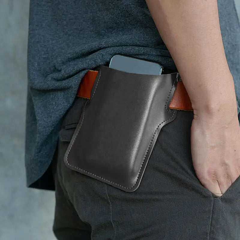 Men’s PU Leather Vintage Waist Bag – Phone Holster Belt Pouch for Travel & Hiking