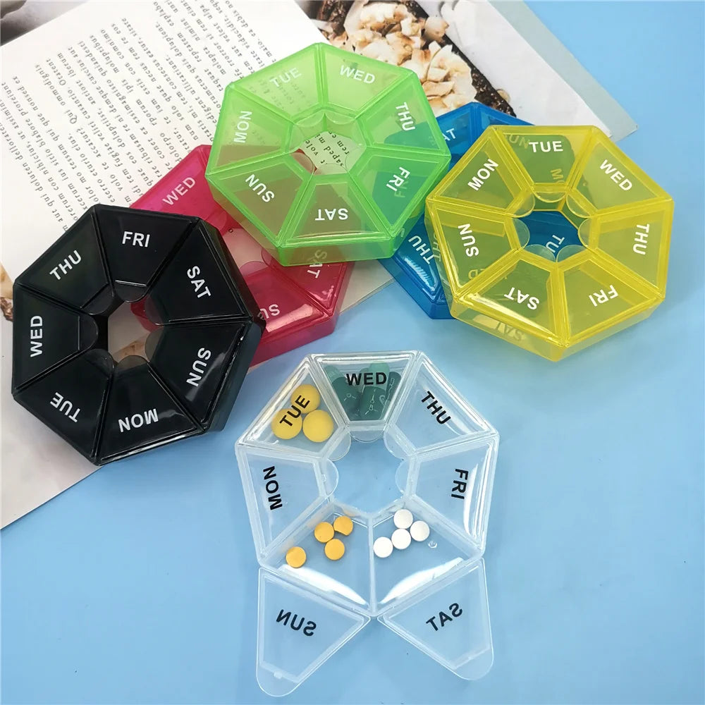 7 Day Weekly Pillbox – Tablet Holder & Medicine Organizer with Color-Coded Compartments