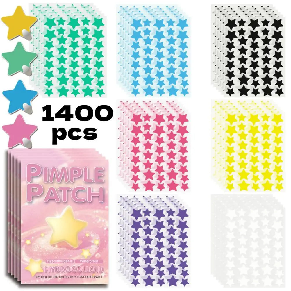 1400-Piece Colorful Star Pimple Patches - Invisible Breathable Hydrocolloid Acne Stickers for Blemish Coverage and Skincare