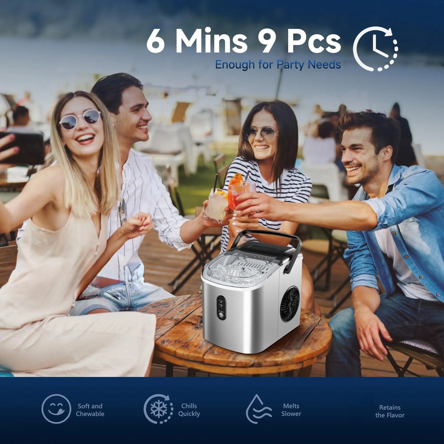 SIMZLIFE Portable Ice Maker Machine – 26.5LBS/Day, 9 Cubes in 6 Mins, Auto-Cleaning for Home, Kitchen & Camping