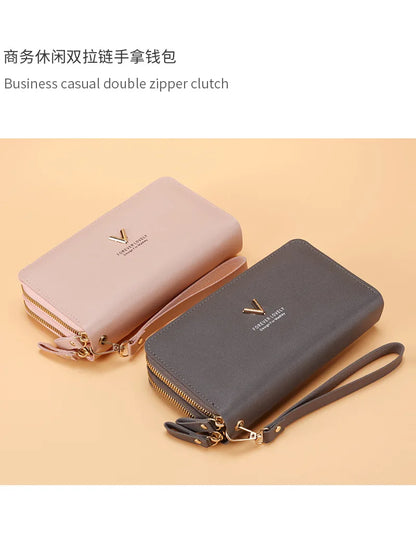 Long Women’s PU Leather Wallet – Double Zipper Tassel Clutch with Coin Purse & Card Holder