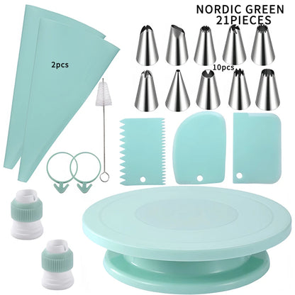 Cake Decorating Tools Kit – Pastry Turntable, Piping Nozzles, Bags & Icing Scraper Set for Baking