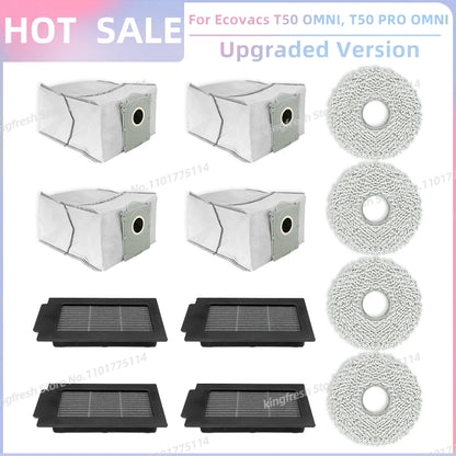 ECOVACS T50 PRO/OMNI Vacuum Replacement Parts – Main Roller, Side Brush, HEPA Filter, Mop Cloth & Dust Bag