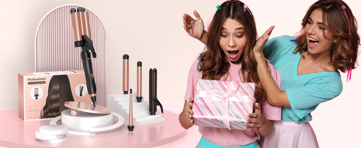 BESTOPE PRO 5-in-1 Curling Wand Set with Hair Straightener, Hair Crimper & 3 Ceramic Curling Irons