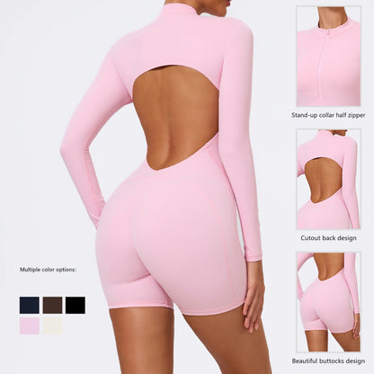 Women's Summer Backless Yoga Jumpsuit – One Piece Fitness Romper Gym Sportswear Tight Shorts Outfit