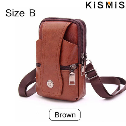KISMIS Men’s Leather Waist Bag – Multifunction Fanny Pack with Large Capacity and Shoulder Strap