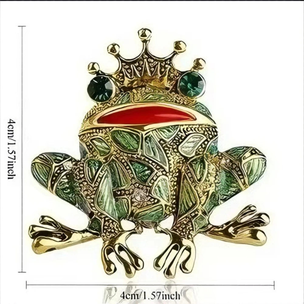 Vintage Black Frog Brooch with Green Eyes - Cute Toad Lapel Pin for Sweaters, Scarves, Coats, and Gifts