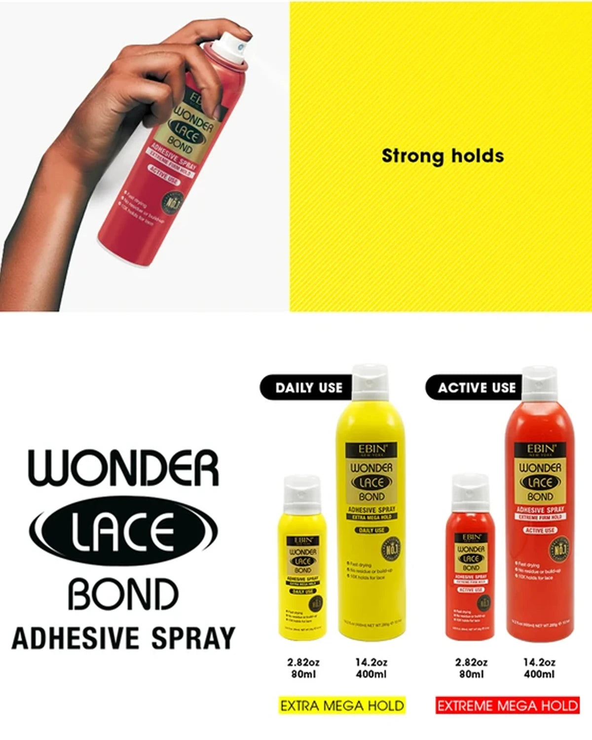 Ebin Wonder Lace Bond Melting Spray – Extreme Firm Hold, Sweat & Water-Resistant Adhesive