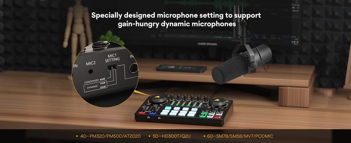 Maono AME2 Portable Audio Interface Sound Card – All-in-One DJ Mixer for Podcast Recording, Live Streaming, YouTube & Guitar PC