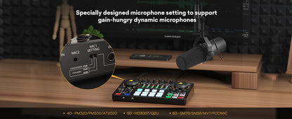 Maono AME2 Portable Audio Interface Sound Card – All-in-One DJ Mixer for Podcast Recording, Live Streaming, YouTube & Guitar PC