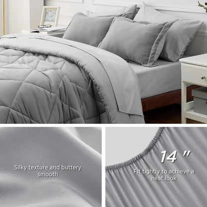 Bedsure Reversible Comforter Set – Queen Bed-in-a-Bag with Sheets & Pillowcases, Twin to King Size