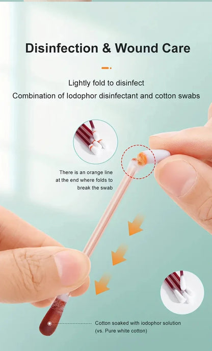 50-500pcs Disposable Iodine Cotton Swabs — Sterile Aseptic Medical Care for Home, Travel & Outdoor Emergency Kits