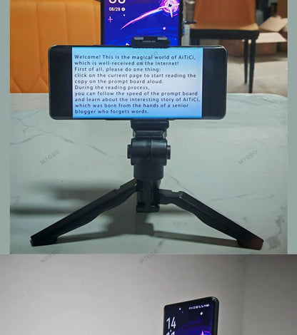 Teleprompter Clip for Phone – Live Broadcast Desktop Handheld Stand, Video Subtitle & Speech Reading Tripod Accessories