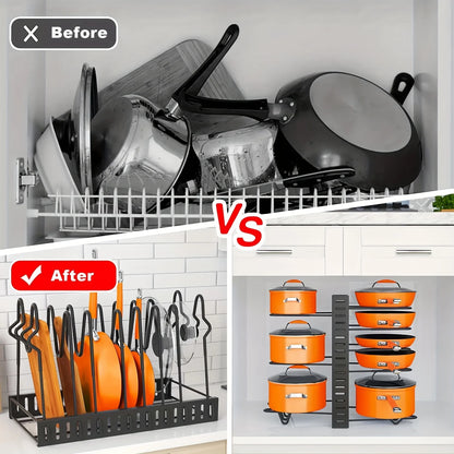 8-Tier Metal Pot Rack Organizer – Durable Space-Saving Cabinet Holder for Pots, Pans & Lids