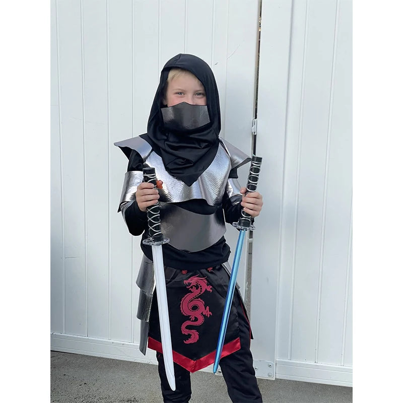 2025 Kids Dragon Ninja Costume – Silver Ninja Halloween Cosplay Outfit for Boys