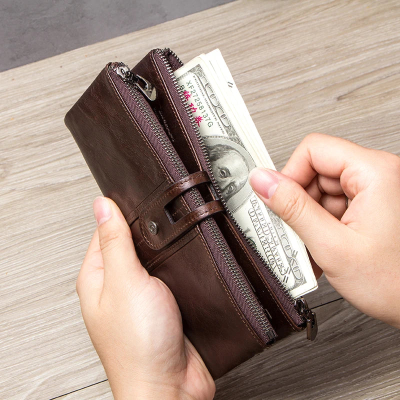 CONTACT'S Men’s Genuine Leather Clutch Wallet – Long Vintage Wallet with Card Holder, Zipper Coin Purse & Money Bag
