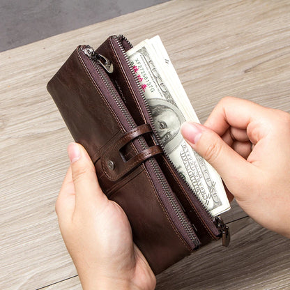 CONTACT'S Men’s Genuine Leather Clutch Wallet – Long Vintage Wallet with Card Holder, Zipper Coin Purse & Money Bag