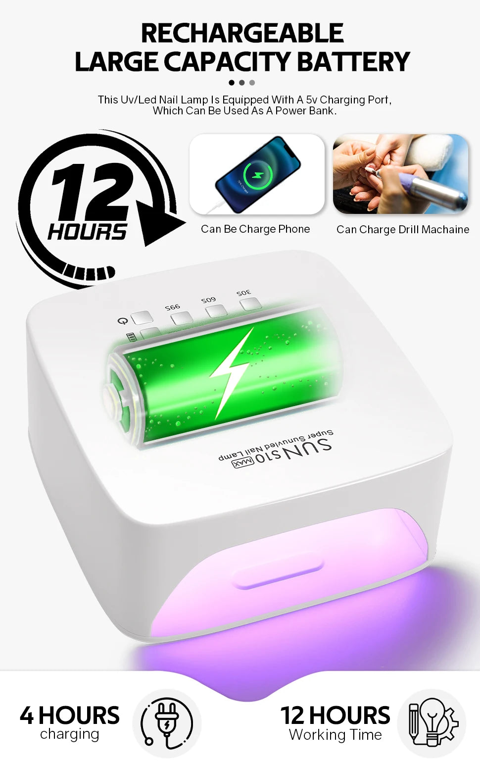 Rechargeable UV LED Nail Lamp Dryer – Smart HD Display for Fast Drying & Curing All Gel Nail Polish