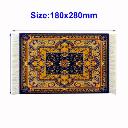 Persian Carpet Inspired Small Coaster - Retro Style Mouse Pad Desk Mat with Woven Flower Design - Non-Slip Rubber Computer Mat